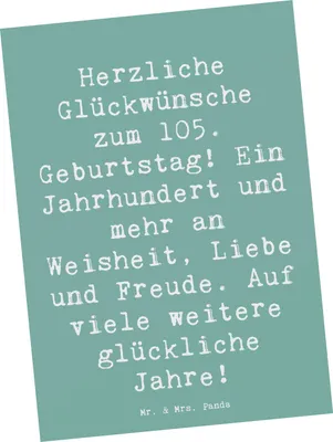Produktbild von Mr. & Mrs. Panda Postkarte Spruch 105. Geburtstag - Meeresbrise - Geschenk, Wertschätzung ausdrücken, Postkarten, Erfahrung, Ansichtskarten, Alter, Happy Birthday