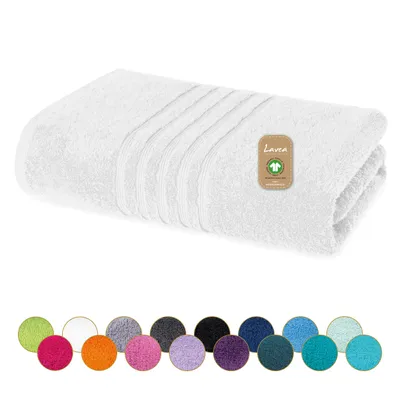 Produktbild von Lavea® Badetuch 100x150 cm, 100% Baumwolle, Duschtuch, saugstark, weich, hautfreundlich, Frottierserie Bali, waschbar, strapazierfähig – Weiß