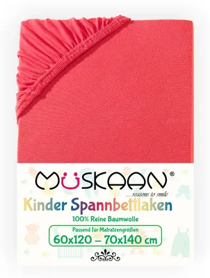 Produktbild von Müskaan Jersey Kinder Spannbettlaken 60x120 - 70x140 cm rot bis 12cm Matratzenhöhe Gummizug Bettlaken 100% Baumwolle
