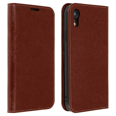 Image de Avizar, étui de protection en cuir véritable de style portefeuille pour Apple iPhone XR, couleur marron