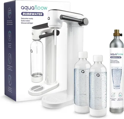 Image de Kit de gazéification Aquafloow blanc – 2 bouteilles d'eau avec CO2 – Idéal pour les boissons froides, bouteille rechargeable.