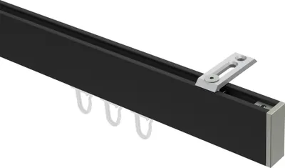 Produktbild von Interdeco Innenlaufstange / Gardinenstange mit Innenlauf Schwarz / Edelstahl-Optik, Typ Smartline Paxo (Kappe) Deckenmontage, 14x35 mm 1-läufig, 240 cm