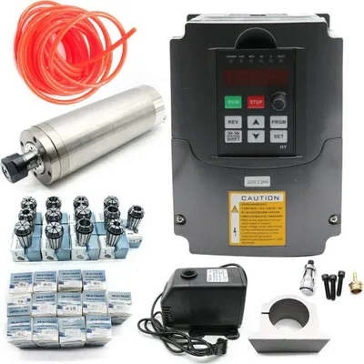 Image de fraiseuse CNC ER20 2,2KW Moteur de broche de fraisage refroidi par eau + variateur de fréquence 3HP 220V