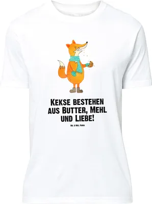 Produktbild von Mr. & Mrs. Panda Größe XL T-Shirt Fuchs Keks - Weiß - Geschenk, Weihnachtlich, Winter, mit Spruch, Frieren, Weihnachten, Kekse, Tshirt, Shirt