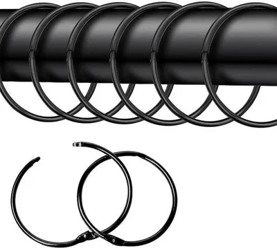 Image de Lot de 20 crochets ronds en métal pour rideaux, 50 mm, pour rideaux et tringles à rideaux, noir.