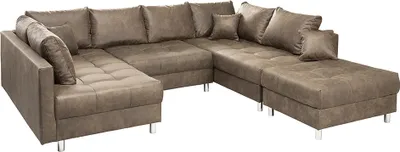 Produktbild von Moderne XXL Wohnlandschaft KENT 305cm taupe Federkern inkl. Hocker und Kissen