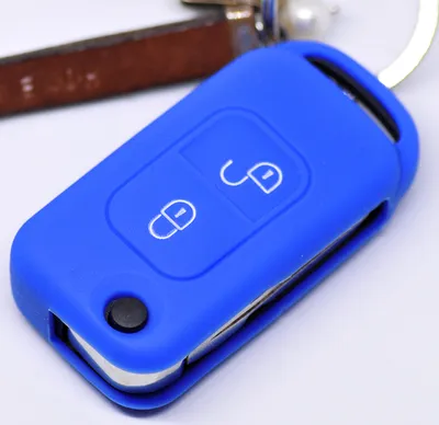 Produktbild von Auto Schlüssel Hülle Silikon Schutz Cover Blau kompatibel mit Mercedes Benz SLK A-Klasse R170 W168 2 Tasten Klappschlüssel