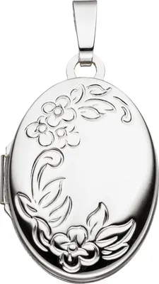 Produktbild von JOBO Medaillon Blumen oval für 2 Fotos 585 Gold Weißgold Anhänger zum Öffnen