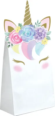 Immagine prodotto di Sacchetti regalo Unicorno 8 pezzi bianchi 11,4cm x 20cm - taglia unica