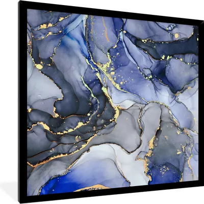 Produktbild von MuchoWow® Gerahmtes Poster Marmor - Gold - Abstrakt - Blau 40x40 cm - Poster mit Schwarzem Bilderrahmen Wandposter Rahmen Foto Bilder - Mit Rahmen - Wanddekoration Schlafzimmer