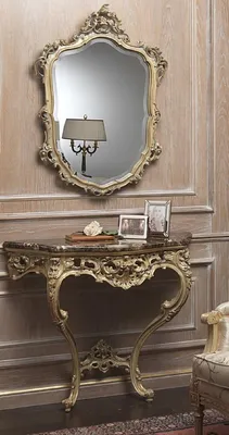 Produktbild von Casa Padrino Luxus Barock Möbel Set Konsole mit Spiegel Gold / Grau / Braun - Prunkvoller handgeschnitzter Konsolentisch mit Wandspiegel - Hotel Restaurant Schloss Möbel - Luxus Qualität -  Italy