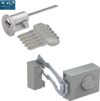 Produktbild von BASI - Türzusatzschloss mit Außenzylinder - SET - KS 500 - 70 mm - Silber - käntig - mit Sperrbügel - VB1306-0205