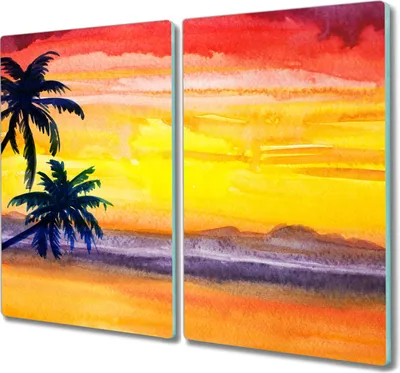 Produktbild von Coloray Küchenbrett Kochplattenabdeckung Hackbrett Schneidebrett Herdabdeckplatte 2x30x52 cm - Palm Coast Sonnenuntergang