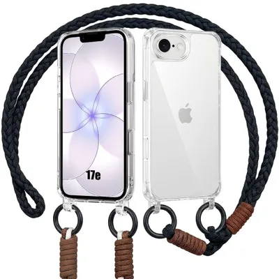 Image de Coque pour iPhone 17e, Protection Anti-Rayures Rigide Transparent avec Cordon Noir