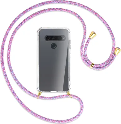 Produktbild von Handykette Backcover-Schutzhülle mit Band (Metall goldfarben) für LG G8S ThinQ - lila/rosa/blau