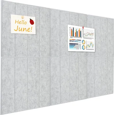 Immagine prodotto di Allecto Premium - Set di bacheche in feltro per la casa e l'ufficio - 90 x 60 cm e 6 pezzi 30 x 30 cm - Strisce verticali - Decorazione da parete - Grigio chiaro