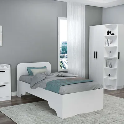 Produktbild von Skye Decor, Luses - White, Einzelbettgestell, Weiß, 100 % MELAMINBESCHICHTETE SPANPLATTEN, 94,4 x 80 x 193,6 cm