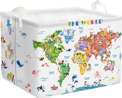 Produktbild von Vielseitiger Cartoon Tiere Aufbewahrungskorb für das Kinderzimmer - Wasserdichte Stoff Aufbewahrungsbox 40 x 30 x 30 cm