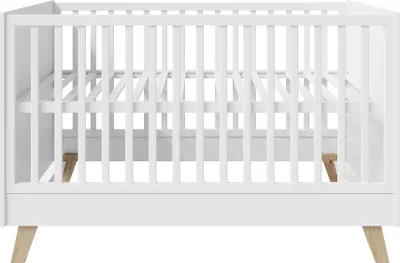 Produktbild von roba Kombi Kinderbett Smile 70 x 140 - Gitterbett umbaubar zu Juniorbett - Höhenverstellbar - 3 Schlupfsprossen - Füße aus Eiche massiv - Weiß