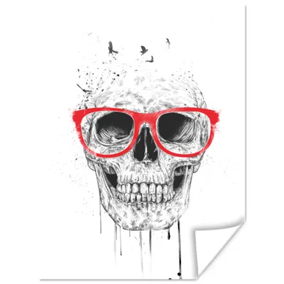 Produktbild von MuchoWow® Poster Totenkopf - Brille - Rot - Vögel 120x160 cm - Wandbilder