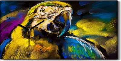 Produktbild von Wohnzimmer-Bild Leinwand Uhr 60x30 Gemälde Abstrakte Tier Vogel Papagei Kunst - schwarze Hände