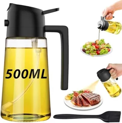 Produktbild von PromoHome® Ölspender 500ml - Ölsprüher für Küche - Geeignet für Olivenöl, Sonnenblumenöl und Essig - Ideal für Heißluftfritteuse, Backen