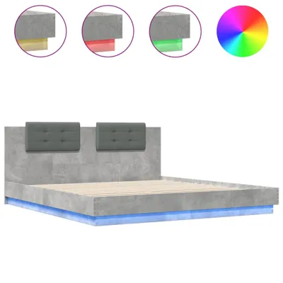 Produktbild von vidaXL Bettgestell mit Kopfteil und LED-Leuchten Betongrau 200x200 cm
