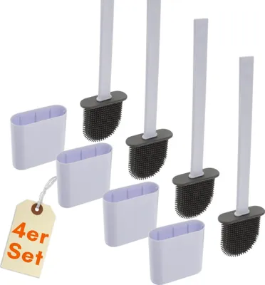 Produktbild von 4er Set Klobürste Silikon weiß Wandmontage Silikon Toilettenbürste WC Bürste Klobürstenhalter ohne bohren WC Bürstengarnitur Toilettenbürste 4 Stück