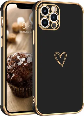 Image de Coque En Silicone Pour Iphone 12 Pro D'apple Noire Avec Cadre Or Et Cœur A2341