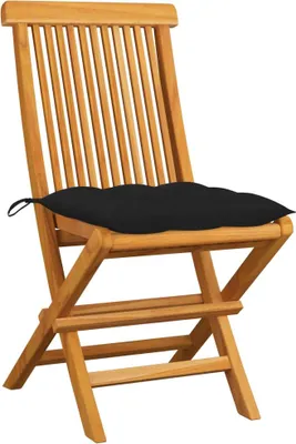 Produktbild von vidaXL Gartenstühle mit Schwarzen Kissen 2 Stk. Massivholz Teak