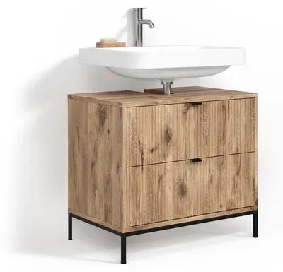 Image de Meuble sous vasque simple Livinity Aterno Chêne Viking 70x63cm avec 2 tiroirs coulissants, Model 58758