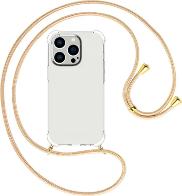 Produktbild von Handykette Backcover-Schutzhülle mit Band (Metall goldfarben) für Apple iPhone 15 Pro - Goldkordel