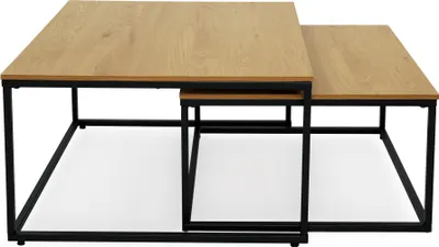 Image de Table basse 2pcs carrée blanche en bois, table de salon, table d'appoint set 2 en 1 avec piétement métal pour salon bureau loft design TWIN
