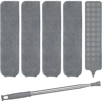 Zdjęcie produktu dla Teleskopowy mop do kurzu, rozkładany, z 3 nakładkami z mikrofibry, płaski, ze stali nierdzewnej, regulowana długość: 72-215 cm