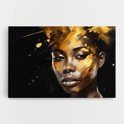 Produktbild von ARTHUB® Leinwandbild 50x70 cm, African Gold Woman | Wohnzimmerdekoration, Hängende Bilder, Wanddekoration, Heimdekoration, Frauen, Schwarz und Gold