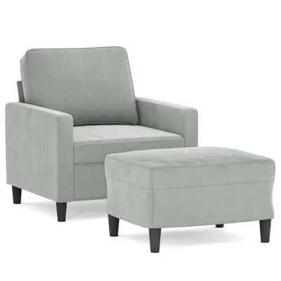 Produktbild von vidaXL Sessel mit Hocker Hellgrau 60 cm Samt