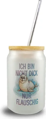 Produktbild von Flauschige Robbe - Nicht dick nur flauschig Trinkglas mit Bambusdeckel