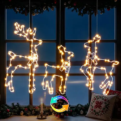 3er-Set Rentier-Fensterbeleuchtung, 177 LEDs, 90 cm, IP44