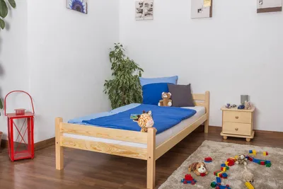Produktbild von Bettrahmen für Kinder / Kinderbett 90 x 200 cm | Massivholz: Kiefer | Natur Lackiert