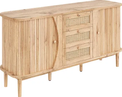 Produktbild von Fortuna Lai Sideboard, Rattankommode, Kommode mit Schiebetüren, verstellbaren Einlegeböden und abgerundeter Platte.