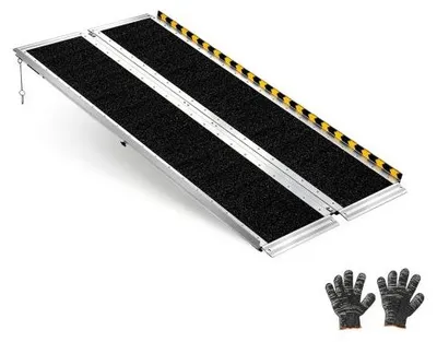 Image de VEVOR Rampe pour Fauteuil Roulant Pliable 1520x745 mm, Rampe d'Accès PMR Portable en Aluminium Antidérapante, Capacité de Charge 362,9 kg, pour Marches, Escaliers, Entrées, Seuils de Porte et Scooters