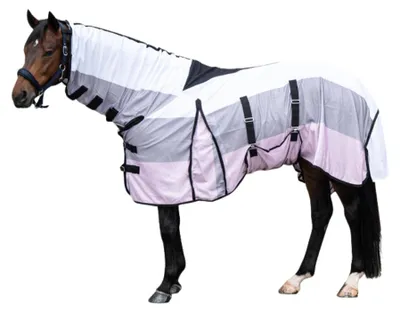 Produktbild von HKM Fliegendecke in Größe 135 - Fliegendecke Strong mit Halsteil - blau/weiß/rosa