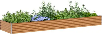 Image de vidaXL Lit surélevé brun clair 390 x 100 x 36 cm Acier galvanisé