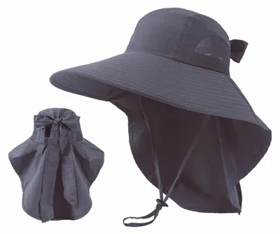 Immagine prodotto di Cappello da donna con protezione per il collo, ampia tesa, fori per la coda di cavallo, rete estiva, pieghevole, color grigio scuro, taglia 55-60 cm