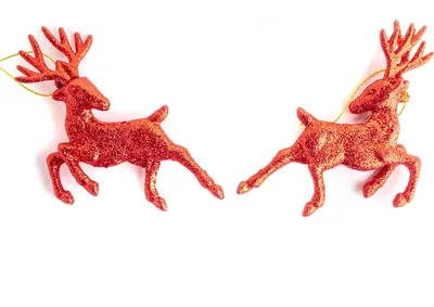 Produktbild von Deko Hirsch 2er Set mit Glitzerüberzug rot