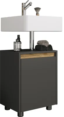 Image de Meuble lavabo, armoire de salle de bain en bois avec 1 porte tournante, 55 x 42 x 33 cm, armoire de salle de bain pour les toilettes invités, Cosila