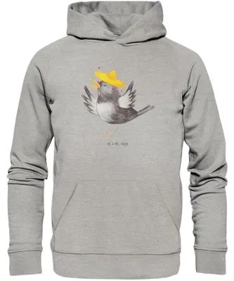Produktbild von Mr. & Mrs. Panda Bedruckter Hoodie Rabe Sombrero Größe L - Heather Grey - Geschenk, Vogel, Pullover, Sweatshirt, Motivation, Spruch Positiv, Pulli, Vögel, Lustige Sprüche
