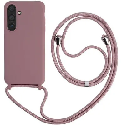 Image de Coque pour téléphone Samsung Galaxy S24 FE, fine, en silicone rose, avec cordon pour porter en bandoulière