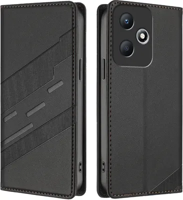 Produktbild von Hülle für Infinix Hot 30 Play NFC, Kunstleder Brieftaschen Handyhülle mit Kartenfach und Standfunktion Schwarz