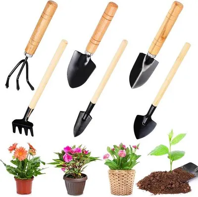 Produktbild von Famanu Gartenwerkzeugset 6-teilig - Hochwertiges Mini-Gartenwerkzeug mit Schaufel, Spaten und Rechen